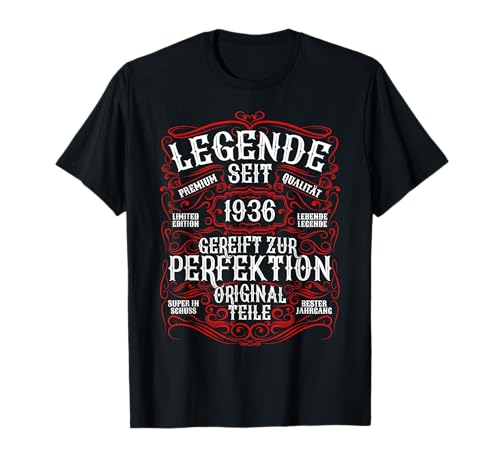 1936 Legend Vintage 87.Geburtstag Deko Mann Frau Divertido Camiseta