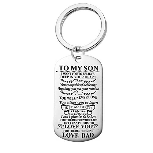 Jvvsci Dad Mom to Son Keychain I Want You to Believe Deep in Your Heart Inspirational Message Keychain Birthday Gift for Boys Teen (dad to Son Keychain)