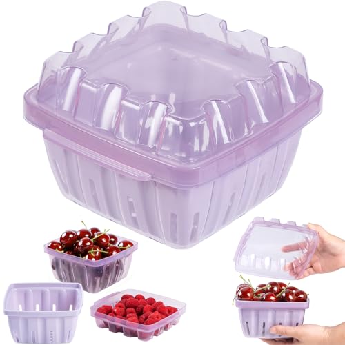 CUISITOOL Berry Basket, 3-in-1 Berry Keeper Box, 1 Quart Vented Plastic Berry Containers for Fridge, Fruit Colander for Strawberry Blueberry Raspberry, Reusable, for Farmer Market Grocery