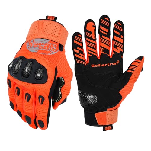 Seibertron SPS-2 Unisex Touchscreen Road Racing Motorcycle MTB Sports Gloves Also fit BMX MX ATV Mountain Bike Bicycle Cycling Off-Road/Dirt Bike Motocross etc Full Finger Adult Orange L