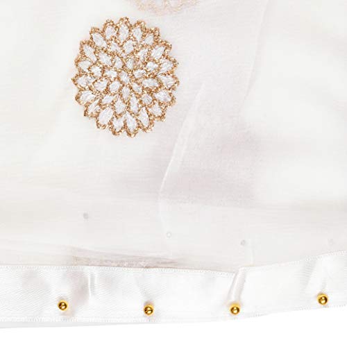 Image of YOUTHQUAKE Golden Floral Embroidery Work Chiffon Dupatta for Womens & Girls with Fancy Moti Lace