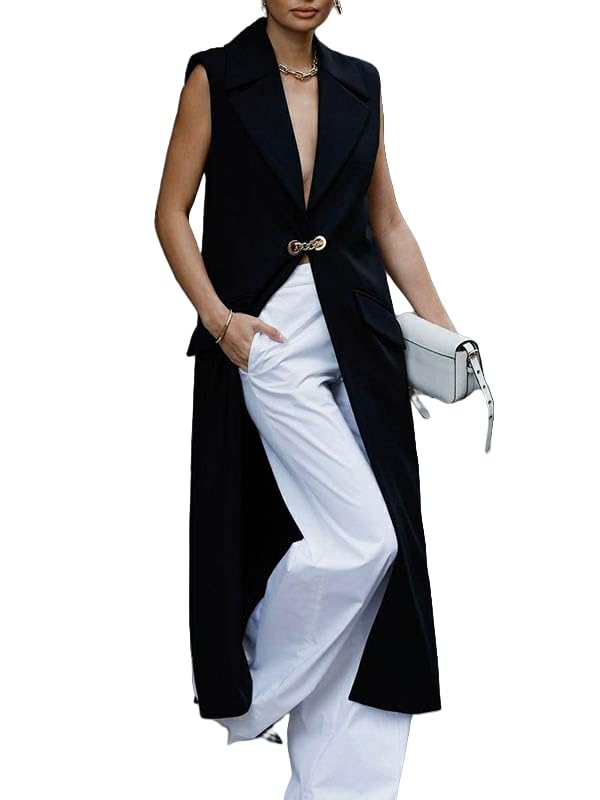 UOOZEE Women's Loose Sleeveless Blazer Vest Deep V-Neck Business Casual Office Work 2025 Outerwear Coat