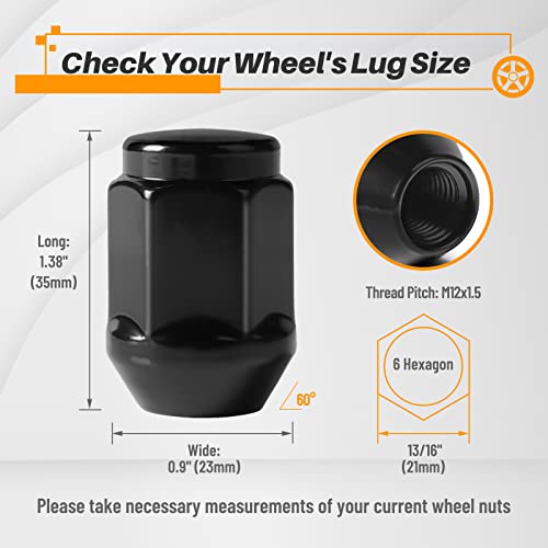 Image of MIKKUPPA 20PCS M12x1.5 Lug Nuts - Replacement for 2006-2019 Ford Fusion, 2012-2018 Focus, 2001-2019 Escape Aftermarket Wheel, 13 /16 inch 22 mm Hex, Black One Piece Tire Nuts