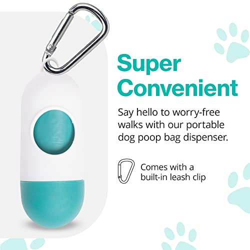 Pawpail Dog Poop Bag Holder With Carabiner Clip - Durable & Leakproof Dog Waste Bag Dispenser - Includes 1 Roll Of 15 Premium Poop Bags For Walking Dogs, Mild Floral Scent #TOP2