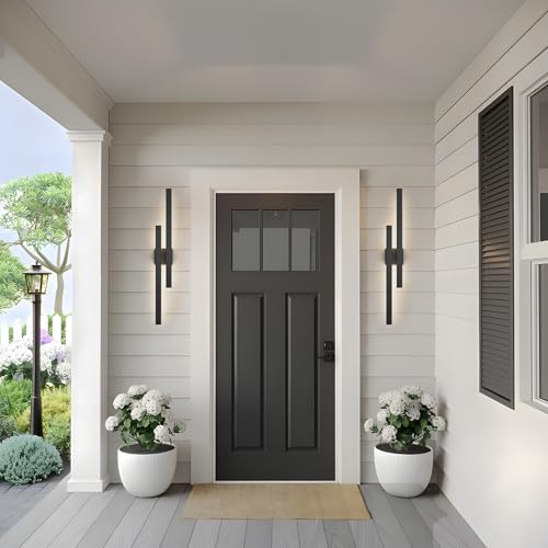 LamQee 37" Long Outdoor Wall Lights LED Modern Exterior Lighting Fixtures 3000K 31W 1400LM Outdoor Light Fixtures Wall Mount, Waterproof Linear Outside Sconce for House Porch Patio Garage Door, Black by LamQee - Used condition - Image 3