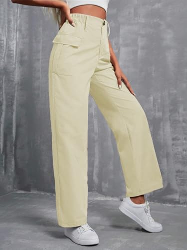 Image of TOPLOT Cotton Solid Multi-Pocket Cargo Pant for Women