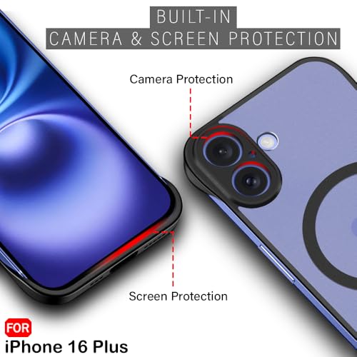 Image of TheGiftKart Hybrid Ultimate Slim Back Case Cover for iPhone 16 Plus Compatible with Magsafe | Lightweight Profile | Frosted Matte Translucent Hard Back Cover for iPhone 16 Plus (PC & TPU, Black Sides)