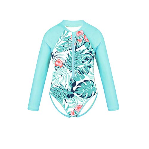 Nimiya Kids Girls One Piece Long Sleeve Zipper Front Rash Guard Shirt Upf 50+ Sun Protection Swimsuit Mint Green 12 #TOP3