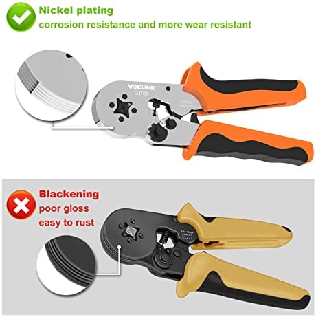 VCELINK GJ709 Crimper Plier, 0.25-6mm²/AWG23-10, Self-Adjustable Ratchat Wire Crimping Tool, Ferrule Crimper Plier to Crimp the Bootlace Ferrules