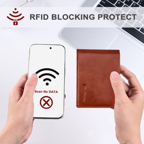 Image of Chelmon Slim Wallet for Men ID Window with RFID Blocking Minimalist Front Pocket Bifold Bussiness Card Holder Gift for Men, Alaska Brown