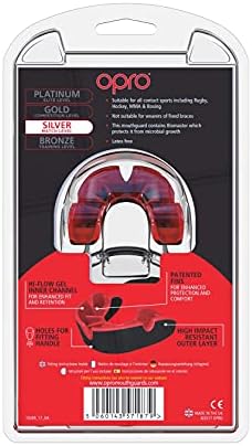 Opro Unisex-Youth Silver Sports Mouthguard, Twin Pack, With Case, Gum Shield for Hockey, Lacrosse, Rugby, MMA, Boxing and Other Contact and Combat Sports (Black/Red + White/Black)