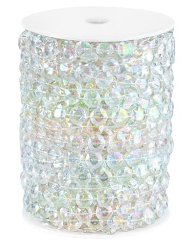 99FT Acrylic Crystal Garland, Iridescent Shimmer Diamond-Shaped Crystal Bead Strands, DIY Crystal Beads String Roll for Christmas Tree Wedding Decorations Party Decorations Beaded Curtain Crafting