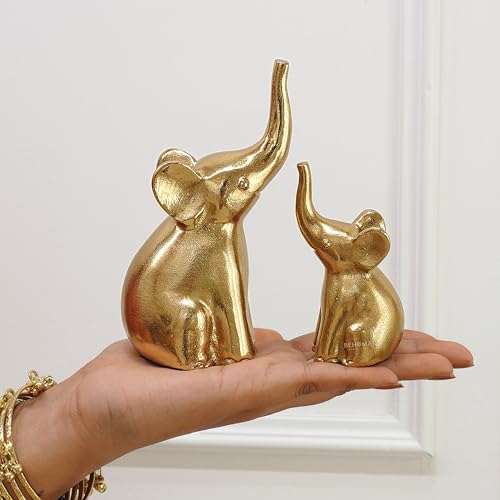 Image of BEHOMA Aluminium Elephant Set of 2 Decorative | Elegant Modern Tabletop Art for Living Room, Office, Bedroom, Shelf Display | Home Decor Accent (Large + Medium)