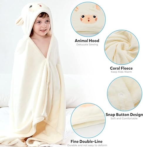 ALLTHINGVB Set of 2 Microfiber Natural Fleece Soft Bath Towel for Kid with Cute Sheep Ears - Ultra Absorbent, Large Bath Towel Birthday Gifts for Boy and Girl - (Sheep 27.5 x 55 Inch) (2 pcs White)