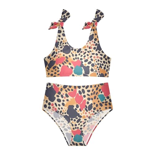KLL Abstract Leopard Cheetah Skin Shapes Girls Two Piece Bikini Set Beach Swimsuit Swimwear Cute Shoulder Strap3