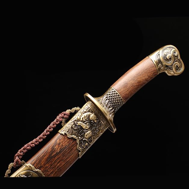 Miniatura 7 de Espada de Damasco Tanto de 12 pulgadas, hecha a mano, espada de tigre dragón chino, plegada, de acero, katana corta