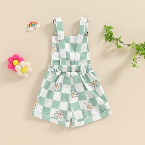 Image of Ayalinggo Toddler Baby Girl Sunflower Print Overalls Shorts with Pocket Suspender Trousers Cute Summer Clothing Outfit
