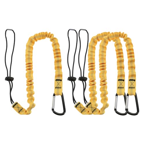 Image of MECCANIXITY Retractable Tool Lanyard 3ft with Single Aluminum Buckle and Adjustable Loop End, Maximum Weight Limit 10KG / 22lb, Safety Fall Protection Tools Leash, Yellow 3 Pack