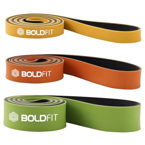 Image of Boldfit Resistance Bands for Workout Dual Color Heavy Resistance Band for Stretching, Pull ups, Home Exercise Band for Gym Workout Stretch for Men and Women - Green Orange Yellow Set