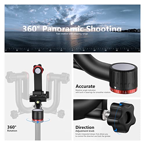Image of NEEWER Gimbal Tripod Head Professional Heavy Duty Aluminum Alloy with Arca Type Quick Release Plate, GM101 Supports Smoother 360 Degree Panoramic Shooting for DSLR Camera Up to 30lbs /13.6kg