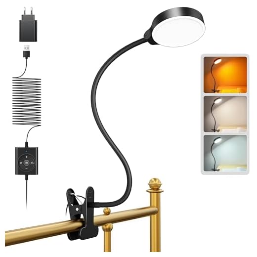 Glocusent 5W Clip on Light, 36 LED Reading Light for Bed, Eye Caring Bed Reading Lamp, 3 Colors & 5 Brightness Levels, Bed Lamp for Headboard with Adapter, Perfect for Reading, Working & Studying