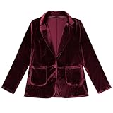 Velvet Blazer for Women 1 Button Notched Collar Long Sleeve Blazer Jacket Office Ladies Work Suit Wedding Prom Funeral Tuxedo Jacket Fall Winter Christmas Velvet Cardigan Burgundy M