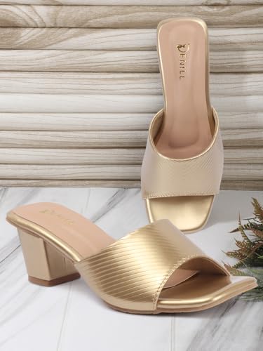 Image of Denill Women's Slip-On Heeled Sandals Square Toe, Textured Upper & Non-Slip Sole