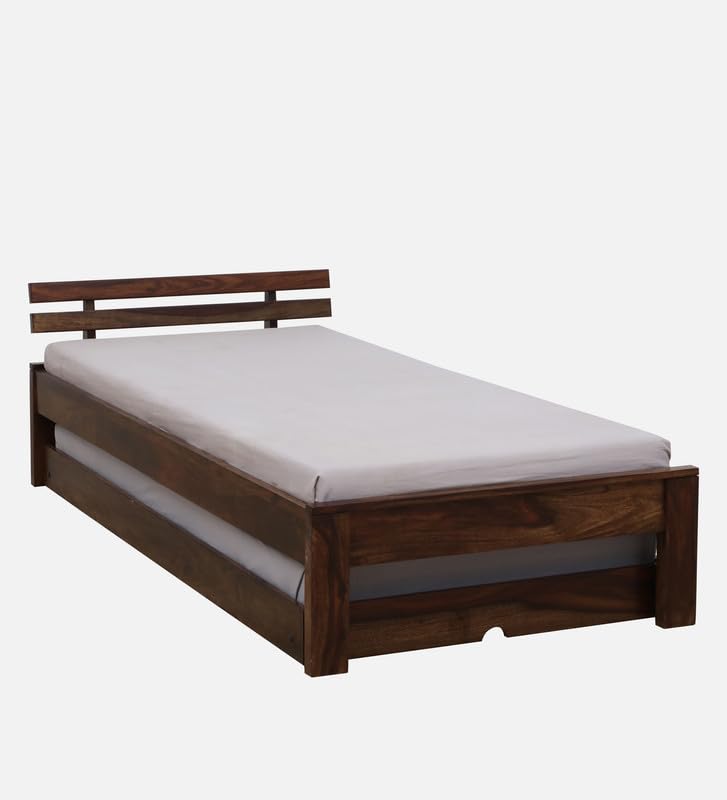 Image of Solid Sheesham Wood Admire Single Size Trundle Bed with 1 Extra Pullout Bed | Wooden Single Bed Cot Palang Furniture for Bedroom Living Room Home and Hotel (Provincial Teak Finish)