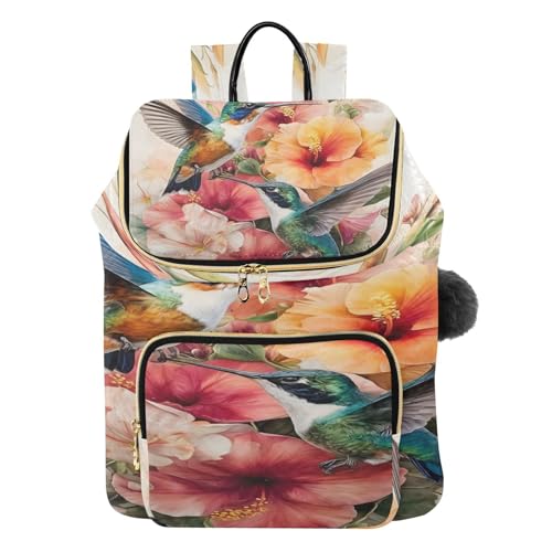 Sac à dos pour femme grand format matelassé voyage ordi portable motif colibris rouges