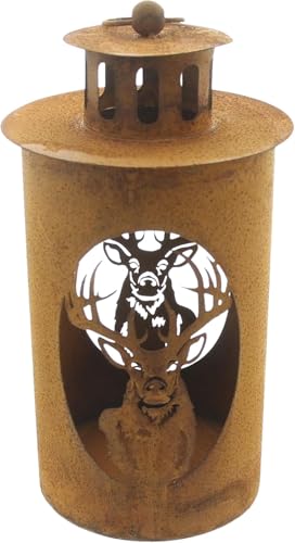 FRANK FLECHTWAREN Lanterna cervo, metallo, finitura arrugginita, dimensioni: Ø 12 x 26 cm, senza candela, originale sia per la casa che per un regalo, versatile