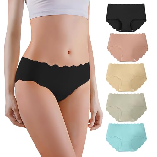 CJMUQHEHH Confezione da 5 mutande da donna in cotone, fodera hipster, senza cuciture, biancheria intima da donna, elasticizzata, leggera, traspirante, senza cuciture, elasticizzati, peso 45 – 55 kg,