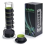 MIAMIO – 6 x 75 ml Espresso Tassen / Espressotassen Set Außen Schwarz Innen Farbig - Le Papillon Kollektion (Grün)