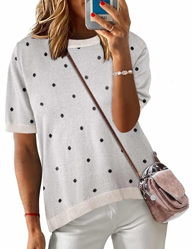 Image of Zeagoo Womens Summer Tops Dressy Casual Short Sleeve Sweaters Crew Neck Lightweight Knit Tops Loose Blouse Basic Shirts
