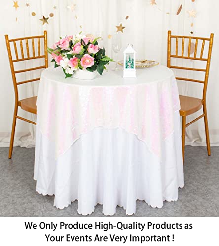 Sequin Tablecloth Square 54X54-Inch Iridescent White Table Cloths For Round Table Changed White Sequin Fabric Tablecloth Overlay Glitter Tablecloth Linen For Parties Small Square Wedding Tablecloth #TOP1
