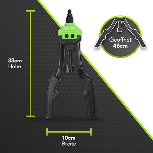 EMHAP© Nietmutternzange Set PREMIUM Blindnietmutternzange inkl. Organizer box 130 Nietmuttern Set M3, M4, M5, M6, M8, M10, M12 Einpressmuttern (Nietmutternzange Set)