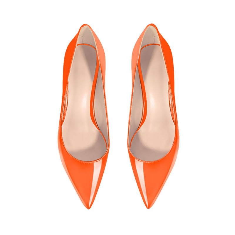Women's Fashion Patent Leather Stiletto Pointed Toe Slip On 2.5 Inch Mid Heel Pumps Office Casual Work Shoes3