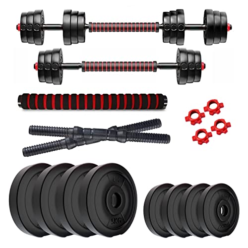Image of Kore 3 In 1 Convertible 30 Kg Pvc Dumbbells Set, Black