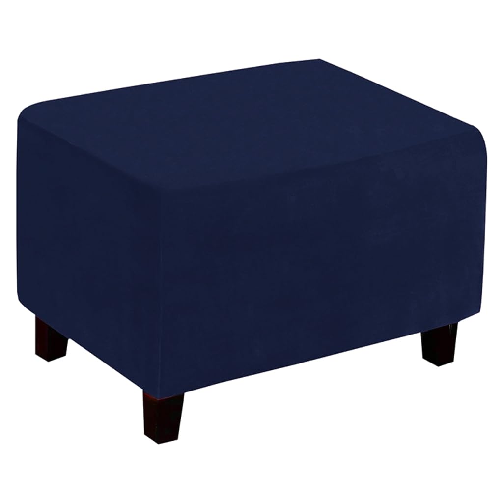mophrati Comfortable Stretch Velvet Footstool Slipcovers Washable Elegant Look Fits Living Room Footrest Furniture Washable Sofa Stool Cover Solid Color, Deep