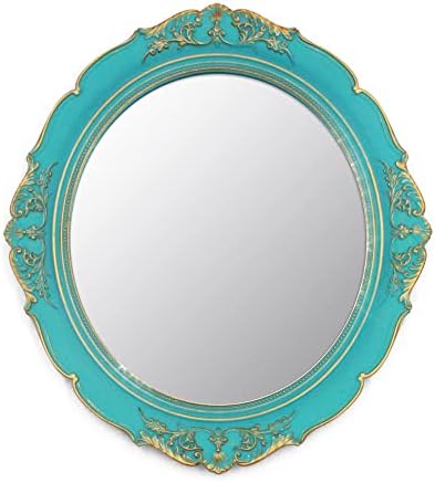 Eaoundm 13.1 x 14.8 inchs Decorative Wall Mirror,Vintage Hanging Mirrors for Bedroom Living-Room Dresser Decor Oval (Blue)