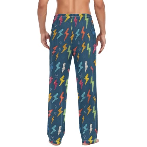 Men's Pajama Pants Cartoon Thunder Hand Drawn Pajama Pants for Men PJs Bottoms Drawstring Pockets Sleep Lounge Pants S2