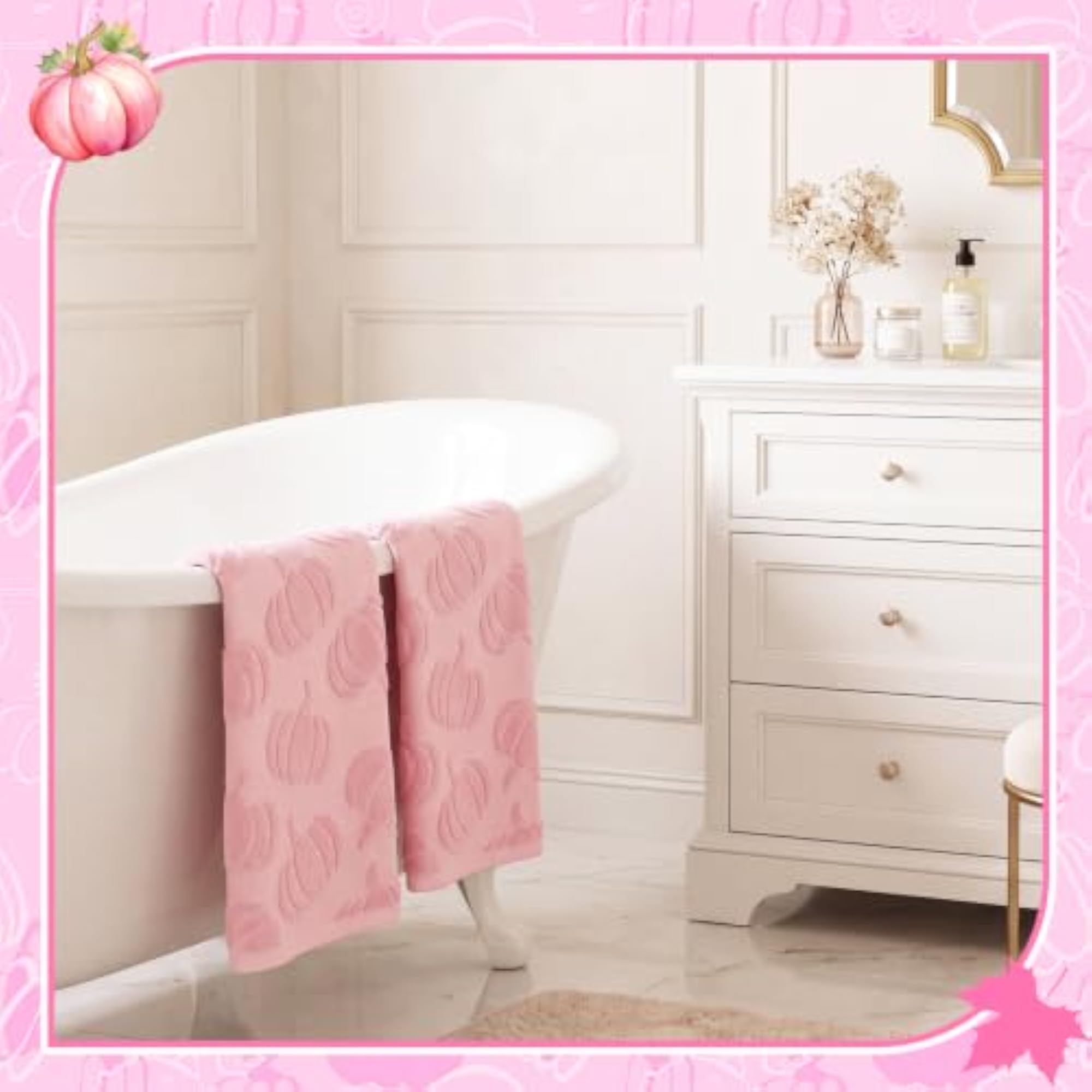 2 Pack Pink Hand Towels, Pumpkin Bathroom Towels