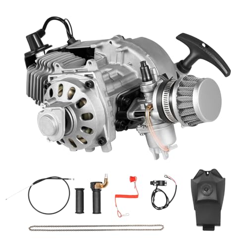 GSHIOIO 49cc 2 Stroke Mini Bike Engine Motor, 3PS Gas Powered Engine Kit Single Cylinde Pull Start Mini Dirt Bike Motor wiith Air-Cooling for Pocket Bike, Mini Dirt Bike, Quad, ATV, Scooter