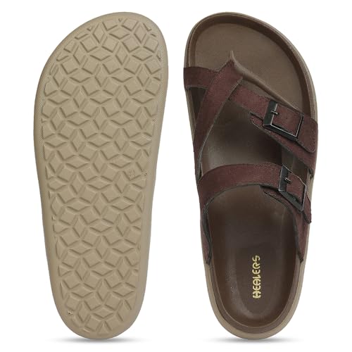 Image of Liberty Healers VAL-37E Slippers for Men - Black & Brown Faux Suede Slip-On Casual Slippers | Soft Cushioned Footbed, Lightweight Everyday Footwear for Home, Daily, Indoor & Casual Wear