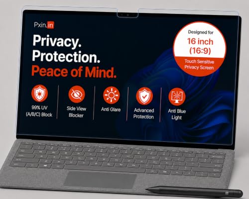 Image of Pxin Aura | 16 inch (16:9) | Touch Sensitive Privacy Screen | Anti Blue | Anti Glare | UltraThin for Hyper Touch | Anti UV | Privacy Filter compatible with HP /Dell /Lenovo /Asus /Acer