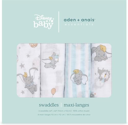 Aden + Anais Dumbo New Heights - Coperta In 100% Mussola Di Cotone Per Neonati E Ragazzi, 112 X 112 Cm, Regalo Per La Doccia Per Neonati E Bambini, Confezione Da 4 - 2
