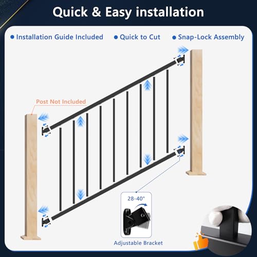 Guwezoy Modular 1 Pack 4ft x 36in Aluminum Deck Railing Kits for Stairs, AAMA 2604–Grade Textured Matte Black Porch Railing Kit, Decking Railings for Outdoor Decks and Porches by Guwezoy - Image 8