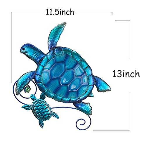 JOYBee Metal Sea Turtle Wall Art Decor Outdoor Indoor Nautical Hanging Art Blue Green Stained Glass Decorative Sculpture for Garden Pool Patio Balcony Kitchen or Bathroom(12.5 * 11inch)