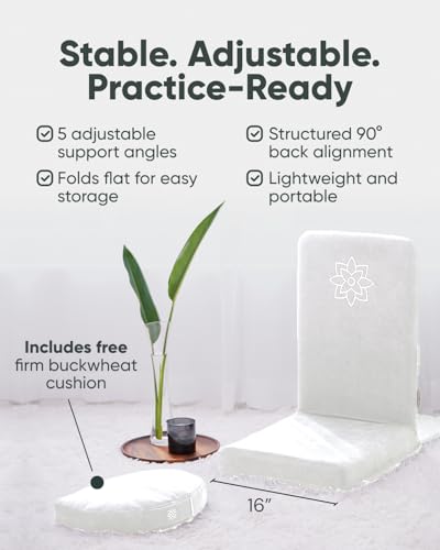 Image of Mindful Modern Folding Pro Meditation Chair - Adjustable Meditation Seat with Back Support and Half Moon Buckwheat Meditation Cushion - Comfortable Mindfulness Living Room Floor Chair