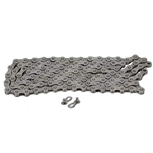 SPYMINNPOO F90 Mountain Road Folding Bike Chain Steel with Excellent Workmanship for Mountain Bike Road Bike HEV Folding Bike, Steel Chain for 9 Flywheels (Silver) (Silver Black)