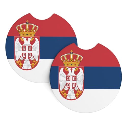 YYHHAOFA Lot de 2 sous-verres de voiture imprimés drapeau de la Serbie – Durable, imperméable et élégant pour porte-gobelet
